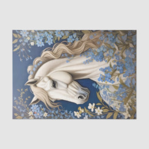 Elegant White Pony And Forget-Me-Nots Tissue Paper
