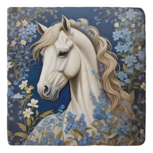 Elegant White Pony And Forget-Me-Nots Trivet