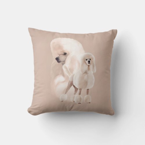 Elegant White Poodle Pastel Collage Throw Pillow