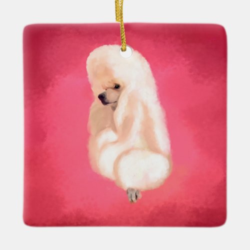 Elegant White Poodle pastel fuchsia Ceramic Ornament