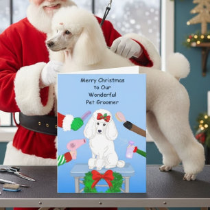 Elegant White Poodle Pet Groomer Christmas Card