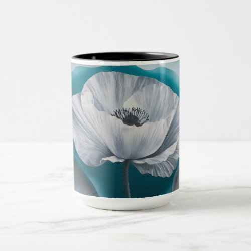 Elegant White Poppy Flower Mug Design
