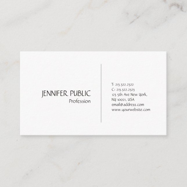 Elegant White Professional Modern Sleek Design Business Card (Front)