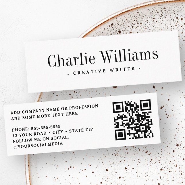 Elegant white professional QR code Mini Business Card (Elegant white professional QR code Mini Business Card)