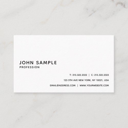Elegant White Professional Sleek Plain Modern Business Card