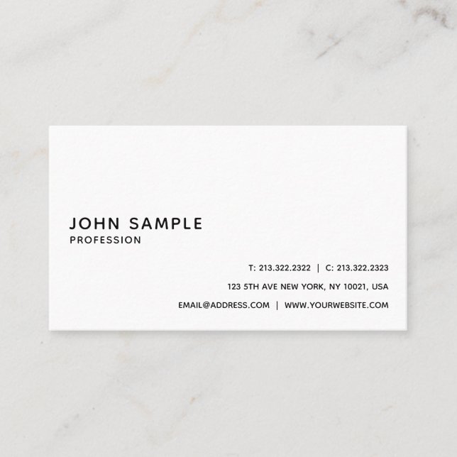 Elegant White Professional Sleek Plain Modern Business Card (Front)