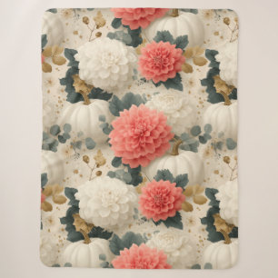 Elegant White Pumpkin and Dahlia Fall Design Sherpa Blanket