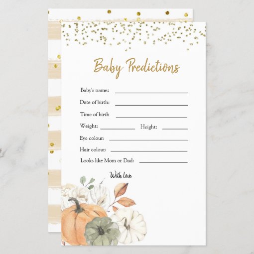 Elegant White Pumpkin Baby Shower Baby Prediction | Zazzle