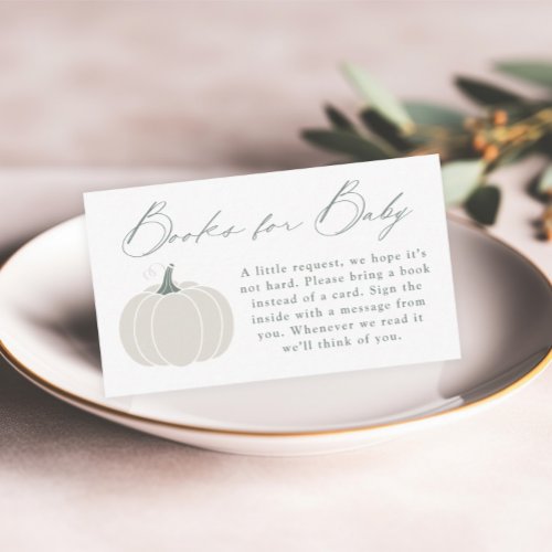 Elegant White Pumpkin Baby Shower Books for Baby Enclosure Card