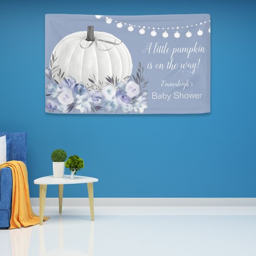 Elegant White Pumpkin Baby Shower Dusty Blue Banner