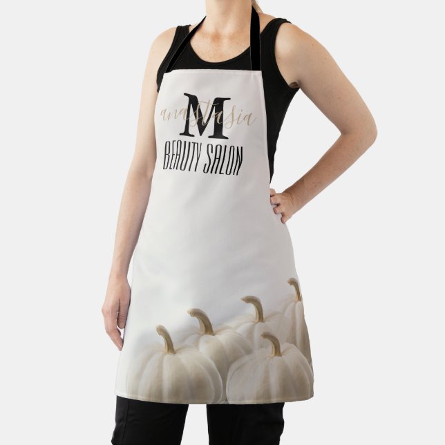 Elegant White Pumpkin Beauty Salon Monogram Apron (Insitu)