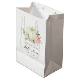 Elegant White Pumpkin Blush Floral Baby Shower Medium Gift Bag
