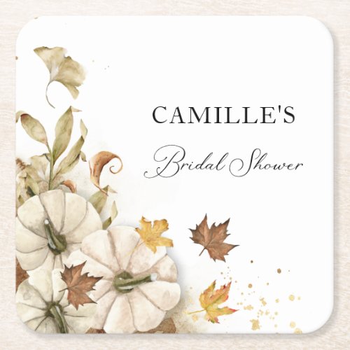 Elegant White Pumpkin Bridal Shower Paper Coaster