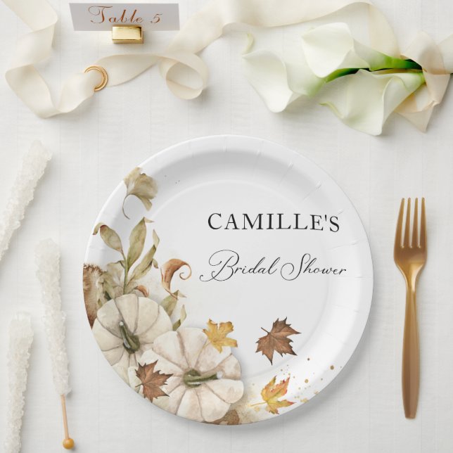 Elegant White Pumpkin Bridal Shower Paper Plates (Wedding)