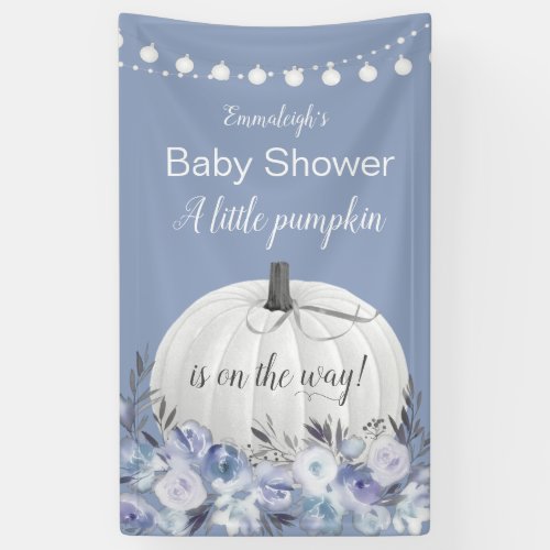 Elegant White Pumpkin Dusty Blue Baby Shower Banner
