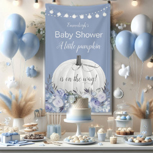 Elegant White Pumpkin Dusty Blue Baby Shower Banner