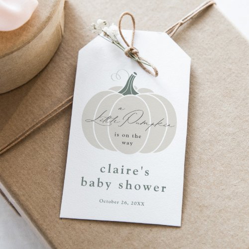 Elegant White Pumpkin Fall Baby Shower Favor Gift Tags