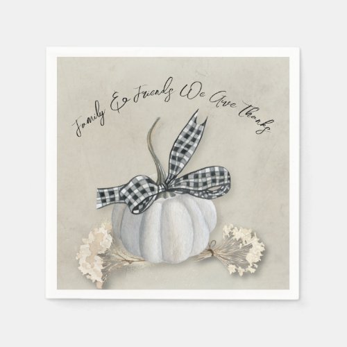 Elegant White Pumpkin Fall Thanksgiving Family Napkins