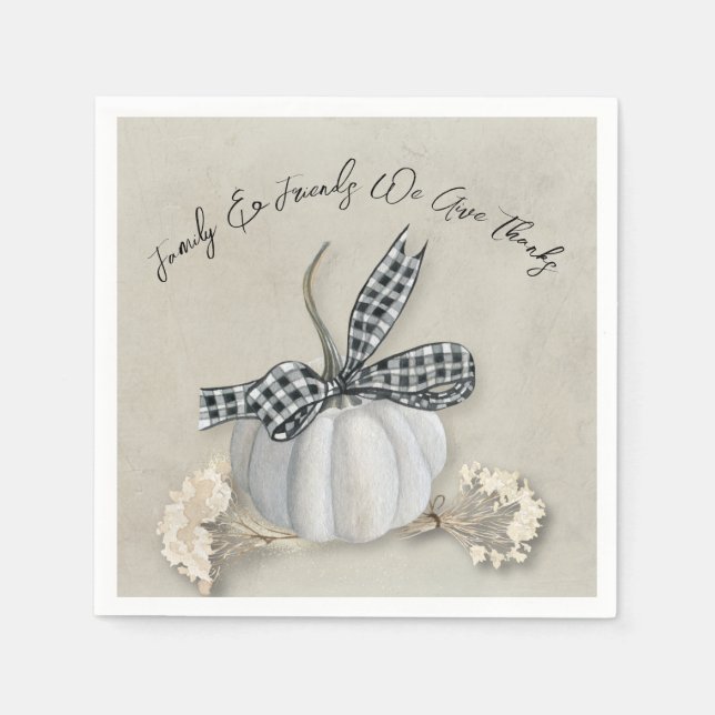 Elegant White Pumpkin Fall Thanksgiving Family Napkins (Front)
