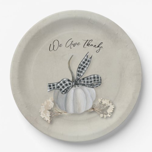 Elegant White Pumpkin Fall Thanksgiving Paper Plates