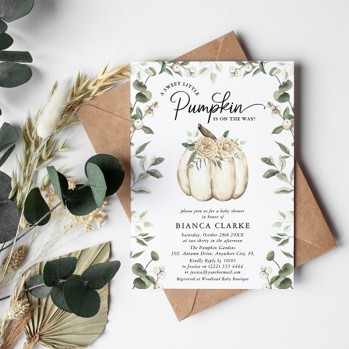 Elegant White Pumpkin  Greenery Baby Shower Invitation