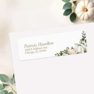Elegant White Pumpkin Greenery Fall Wedding Label