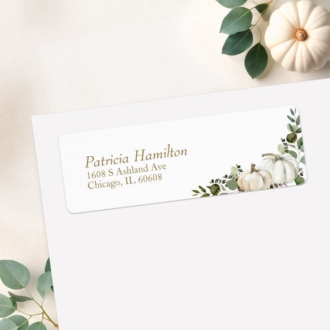 Elegant White Pumpkin Greenery Fall Wedding Label (Creator Uploaded)