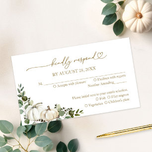 Elegant White Pumpkin Greenery Fall Wedding RSVP Enclosure Card
