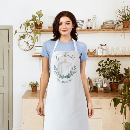 Elegant White Pumpkin Thanksgiving Apron