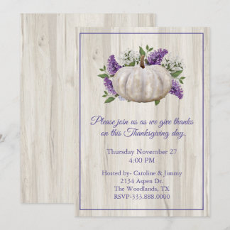 Elegant White Pumpkin Thanksgiving Invitation