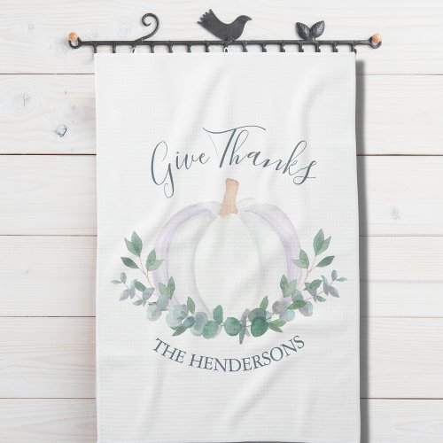 Elegant White Pumpkin Thanksgiving Kitchen Towel