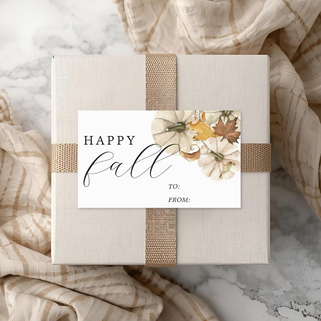 Elegant White Pumpkins Happy Fall Gift Rectangular Sticker (Creator Uploaded)
