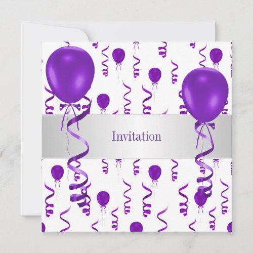 Elegant White Purple Balloon Special Party Event Invitation