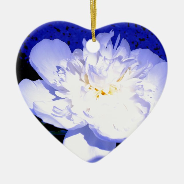 Elegant white purple blue floral flower peony ceramic ornament (Front)