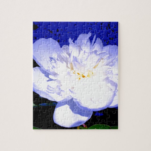 Elegant white purple blue floral flower peony jigsaw puzzle (Vertical)