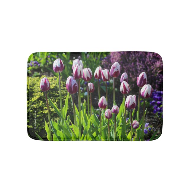 Elegant White Purple Flaming Flag Triumph Tulips Bathroom Mat (Front)