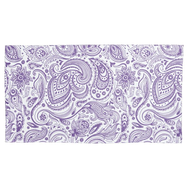 Elegant White & Purple Floral Paisley Pillow Case (Front)