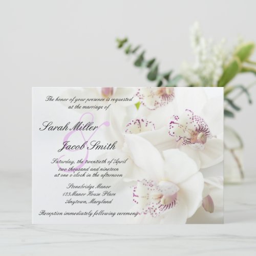 Elegant White  Purple Orchids Wedding Invitation