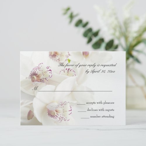 Elegant White  Purple Orchids Wedding RSVP Card