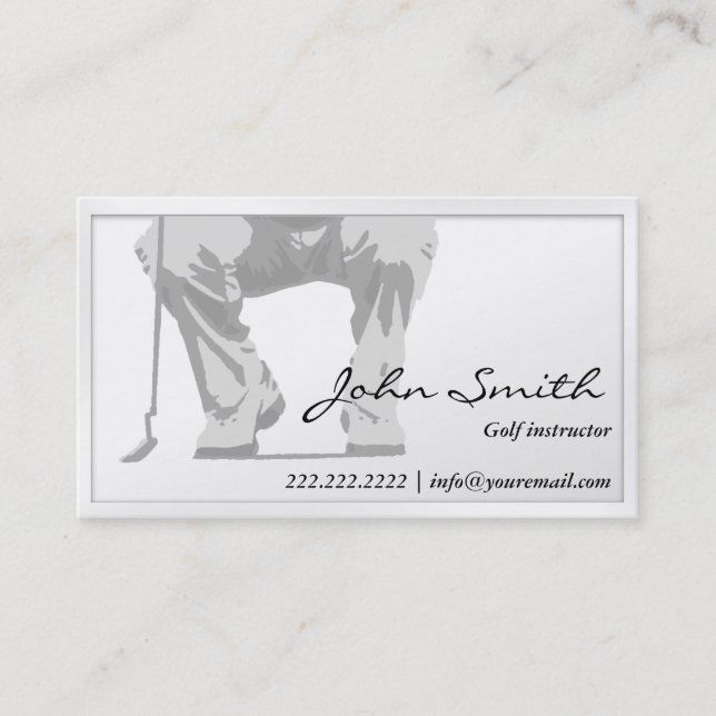 Elegant White Putt Golf Instructor Business Card (Front)