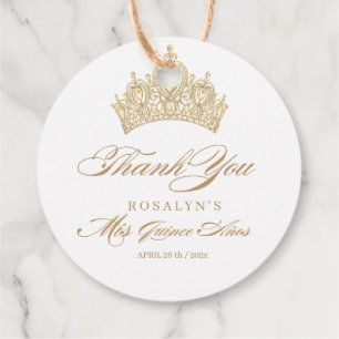 Elegant White Quinceanera Gold Tiara Favor Tags