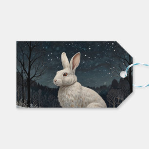 Elegant white rabbit Christmas snowy woodland Gift Tags