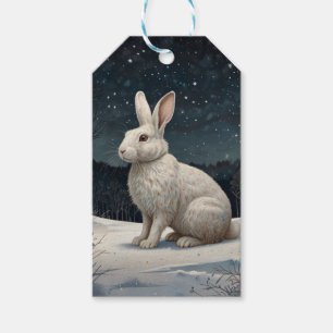 Elegant white rabbit Christmas snowy woodland Gift Tags