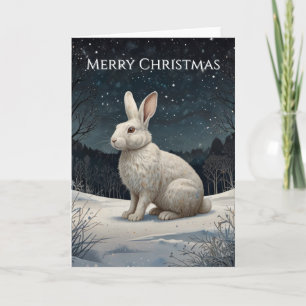 Elegant white rabbit Christmas snowy woodland Holiday Card