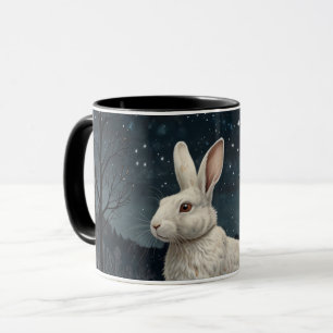 Elegant white rabbit Christmas snowy woodland Mug
