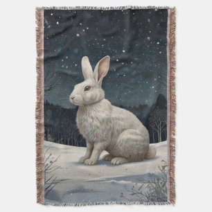 Elegant white rabbit Christmas snowy woodland Throw Blanket