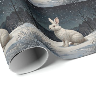 Elegant white rabbit Christmas snowy woodland  Wrapping Paper
