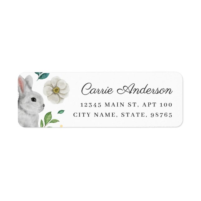 Elegant White Rabbit & Rose Spring Address Label (Front)