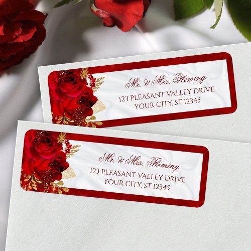 Elegant White Red Floral Wedding Return Address Label