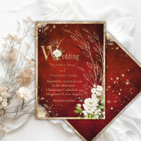 Elegant White Red Gold Floral Rustic Wedding